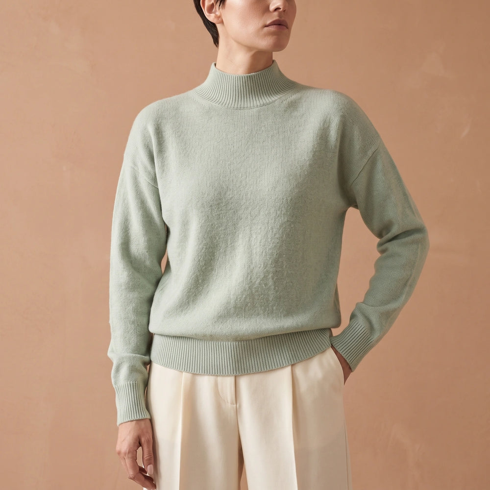 Simonetta Soft Knit Funnel Neck Pullover Sweater - Sage