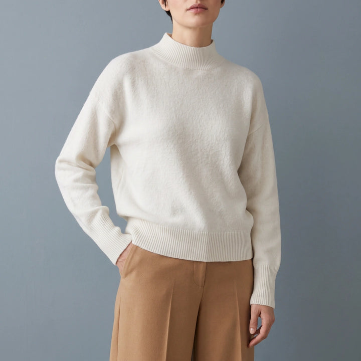 Simonetta Soft Knit Funnel Neck Pullover Sweater - White