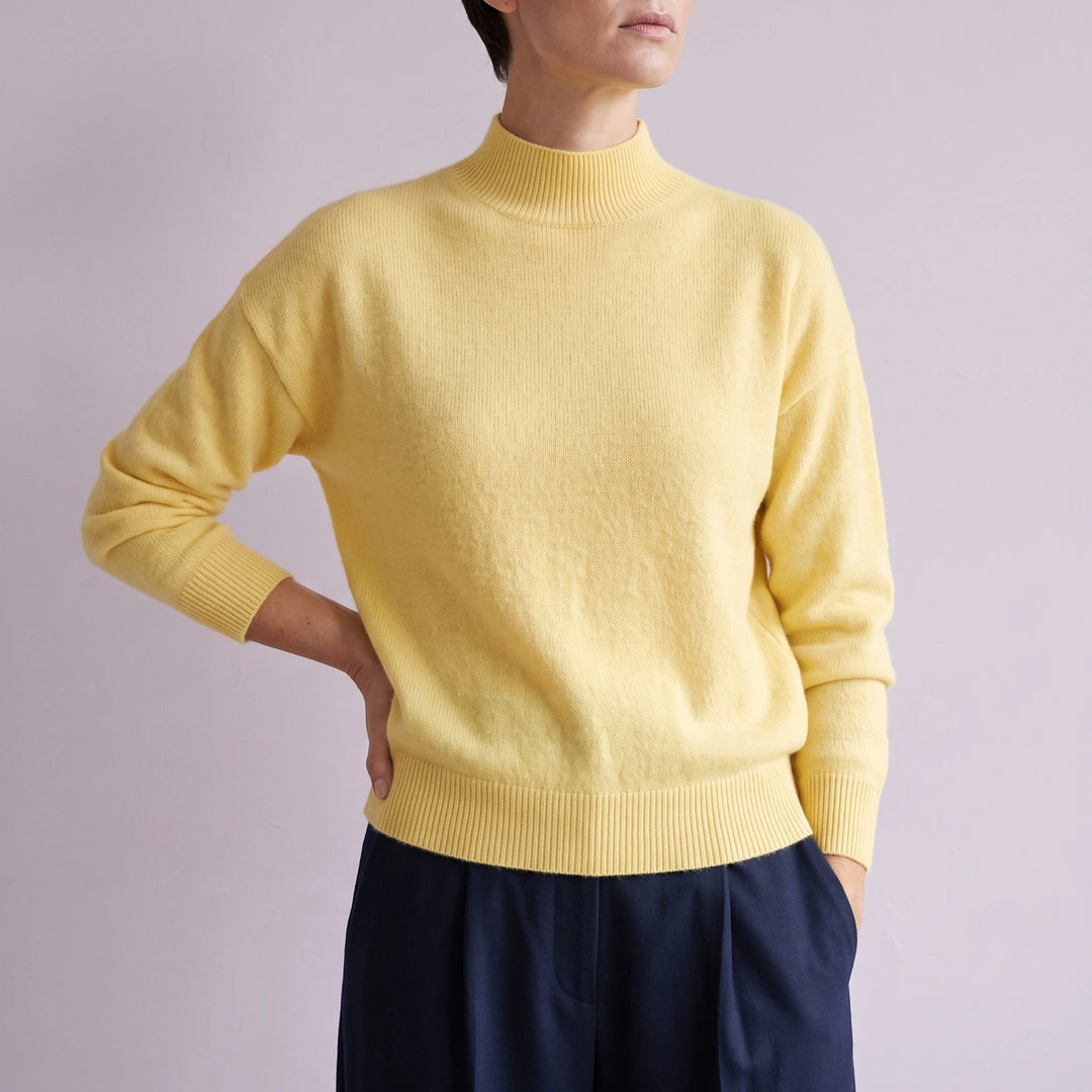 Simonetta Soft Knit Funnel Neck Pullover Sweater - Yellow