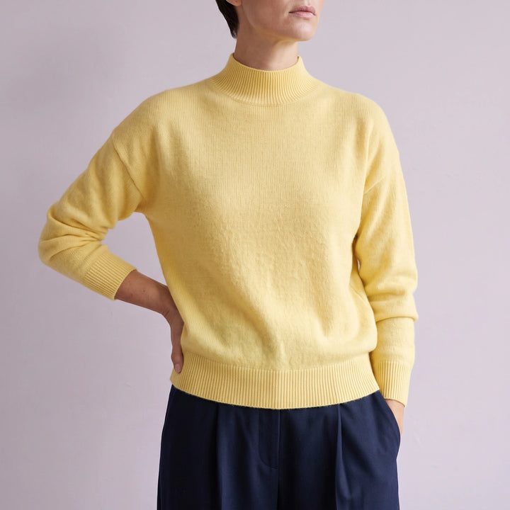 Simonetta Soft Knit Funnel Neck Pullover Sweater - Yellow