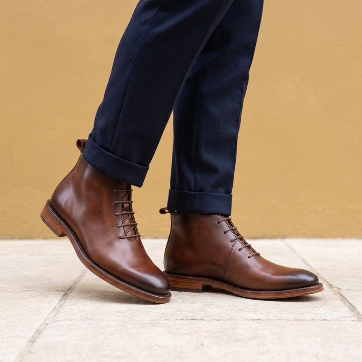 Stefan Full Grain Leather Goodyear Welt Chukkas - Brown