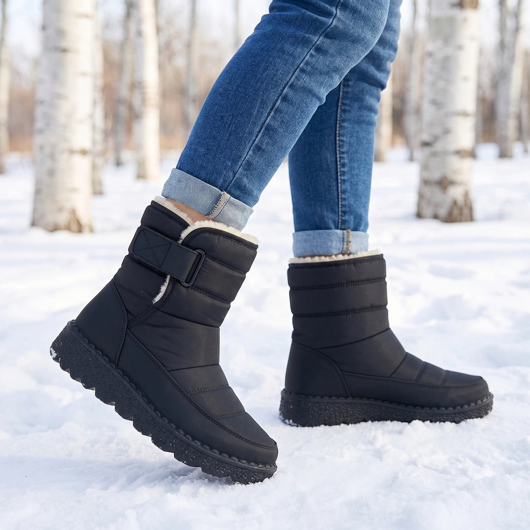 Stellina Quilted Water Resistant Strap Snow Boots - Black