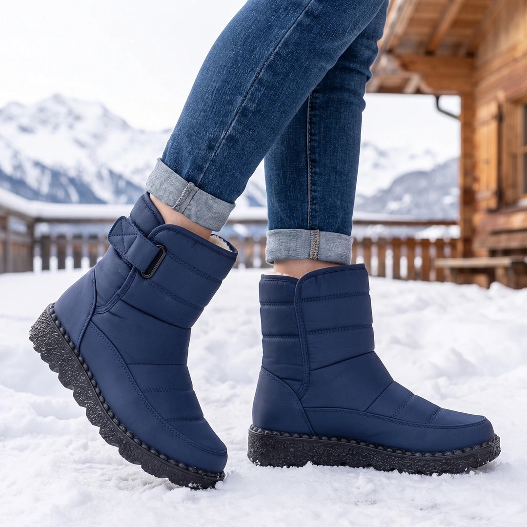 Stellina Quilted Water Resistant Strap Snow Boots - Blue