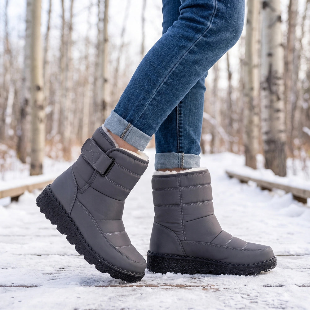 Stellina Quilted Water Resistant Strap Snow Boots - Gray