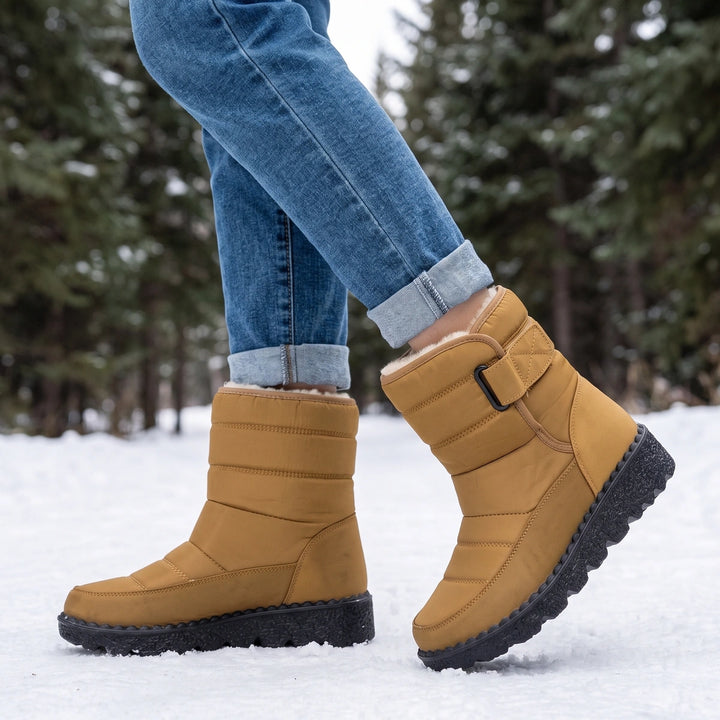 Stellina Quilted Water Resistant Strap Snow Boots - Khaki