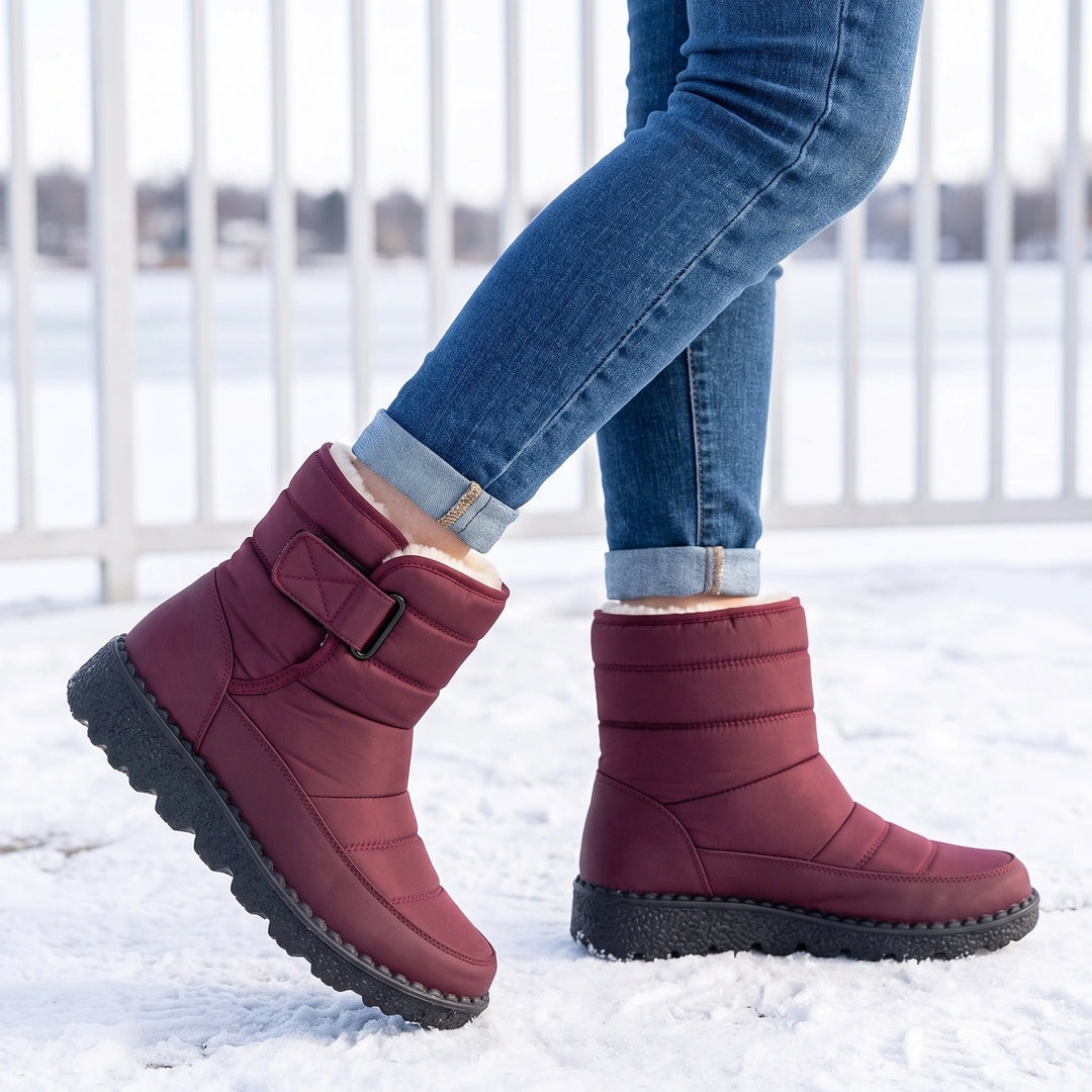 Stellina Quilted Water Resistant Strap Snow Boots - Red