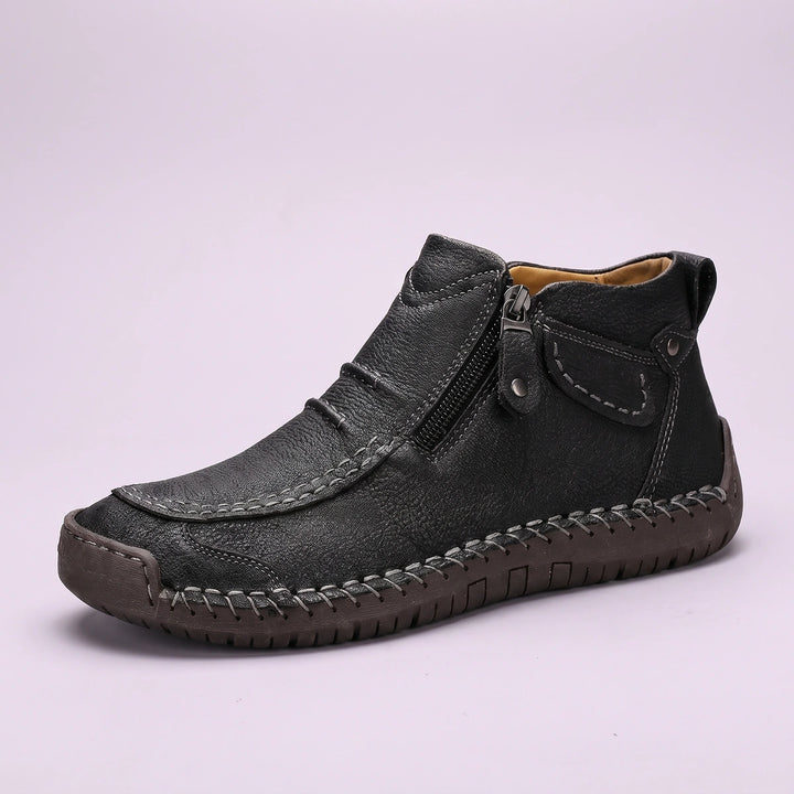 Stuart Leather Moc Toe Side Zip Boots - Black