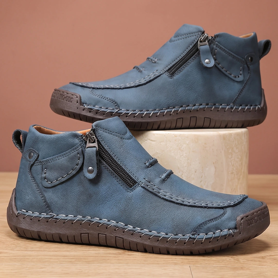 Stuart Leather Moc Toe Side Zip Boots - Blue