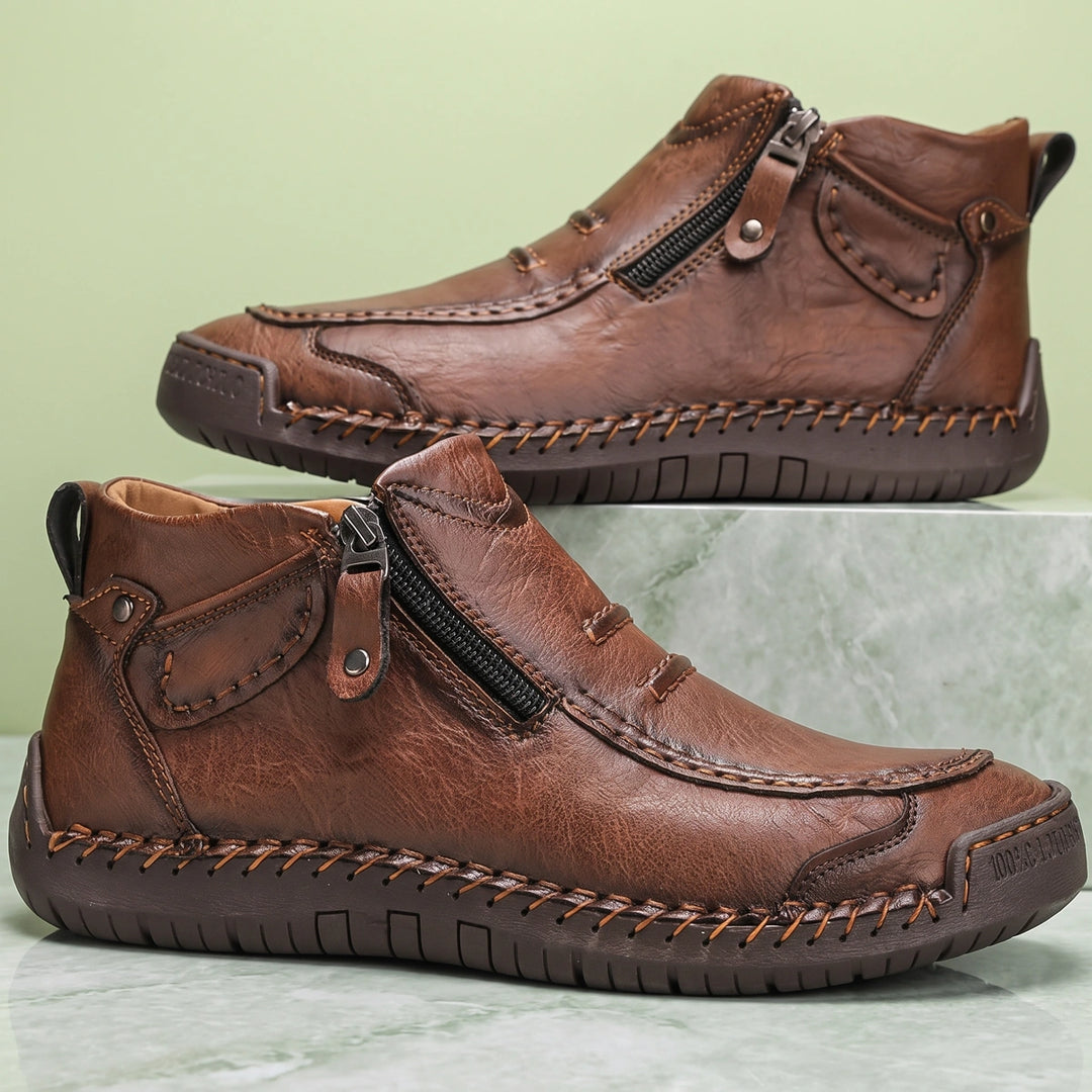 Stuart Leather Moc Toe Side Zip Boots - Red