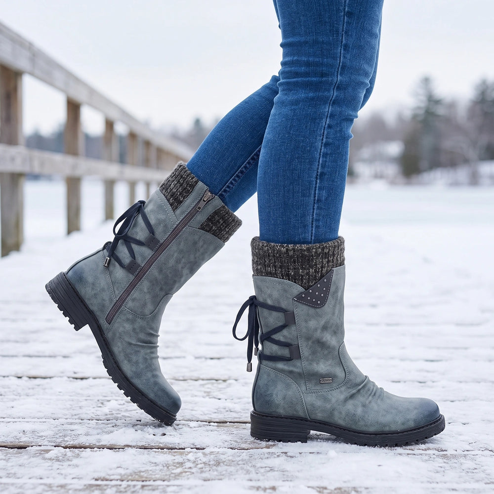 Sylvia Rhinestone Cuff Mid Calf Boots - Gray