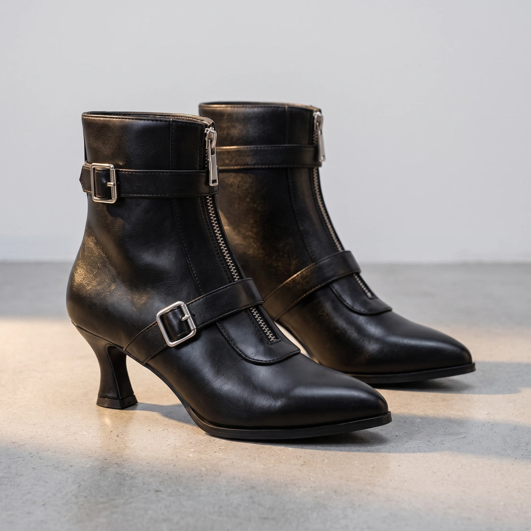 Tabitha Double Buckle Ankle Boots - Black