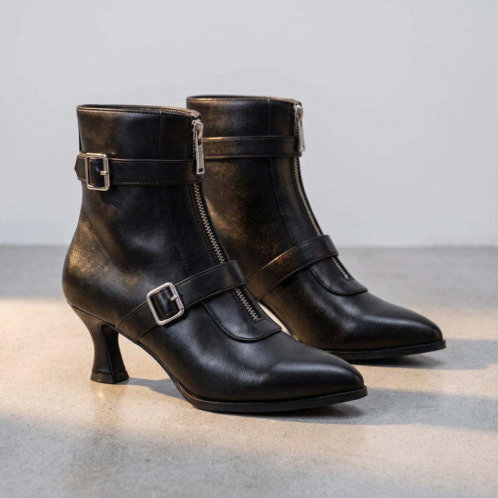 Tabitha Double Buckle Ankle Boots - Black
