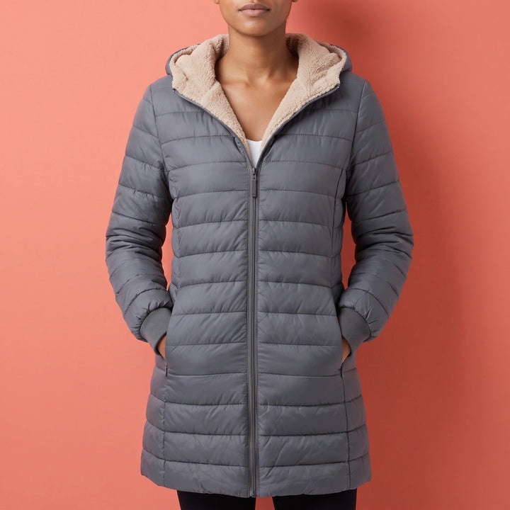 Theresia Fleece Lined Hooded Quilted Puffer Coat - Gray