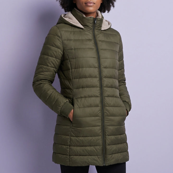 Theresia Fleece Lined Hooded Quilted Puffer Coat - Green