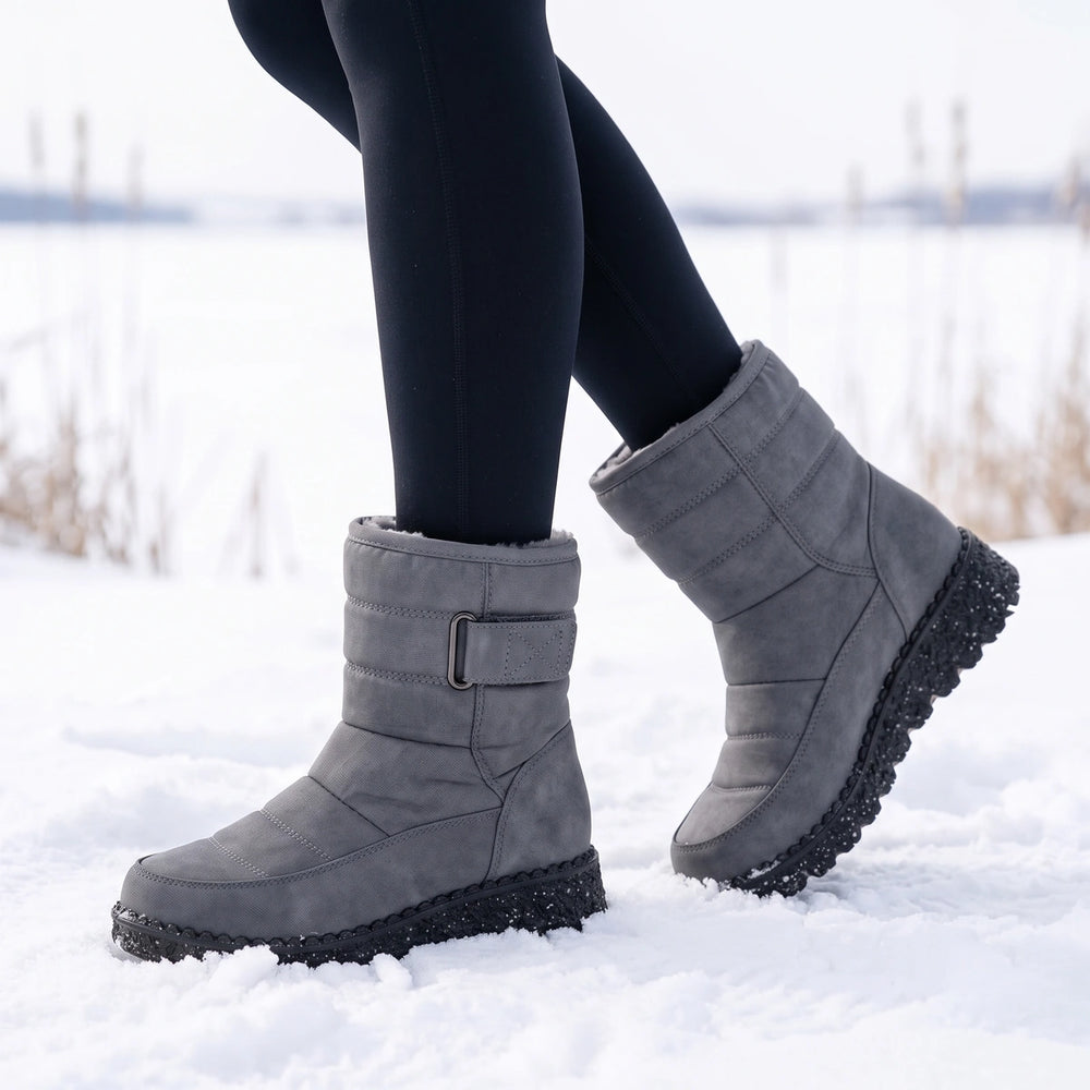 Ulla Quilted Strap Wedge Snow Boots - Gray