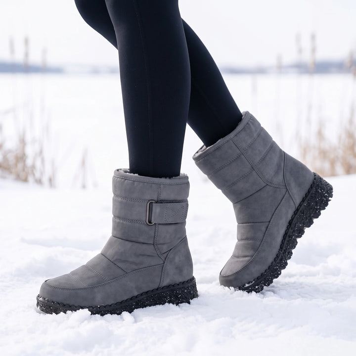 Ulla Quilted Strap Wedge Snow Boots - Gray