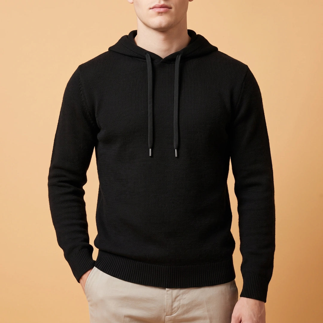 Ulrich Fine Merino Wool Drawcord Hoodie - Black