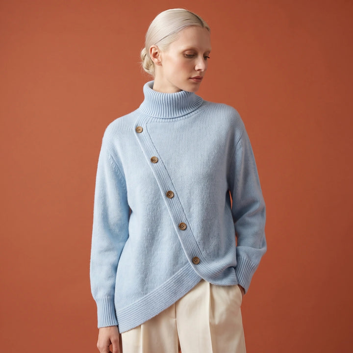Ursula High Neck Wrap Sweater - Blue