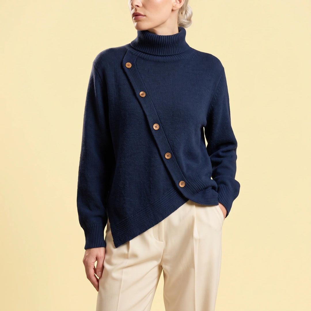 Ursula High Neck Wrap Sweater - Navy Blue