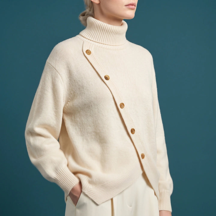 Ursula High Neck Wrap Sweater - White