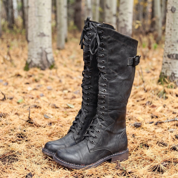 Victoria Leather Lace Up Riding Boots - Black