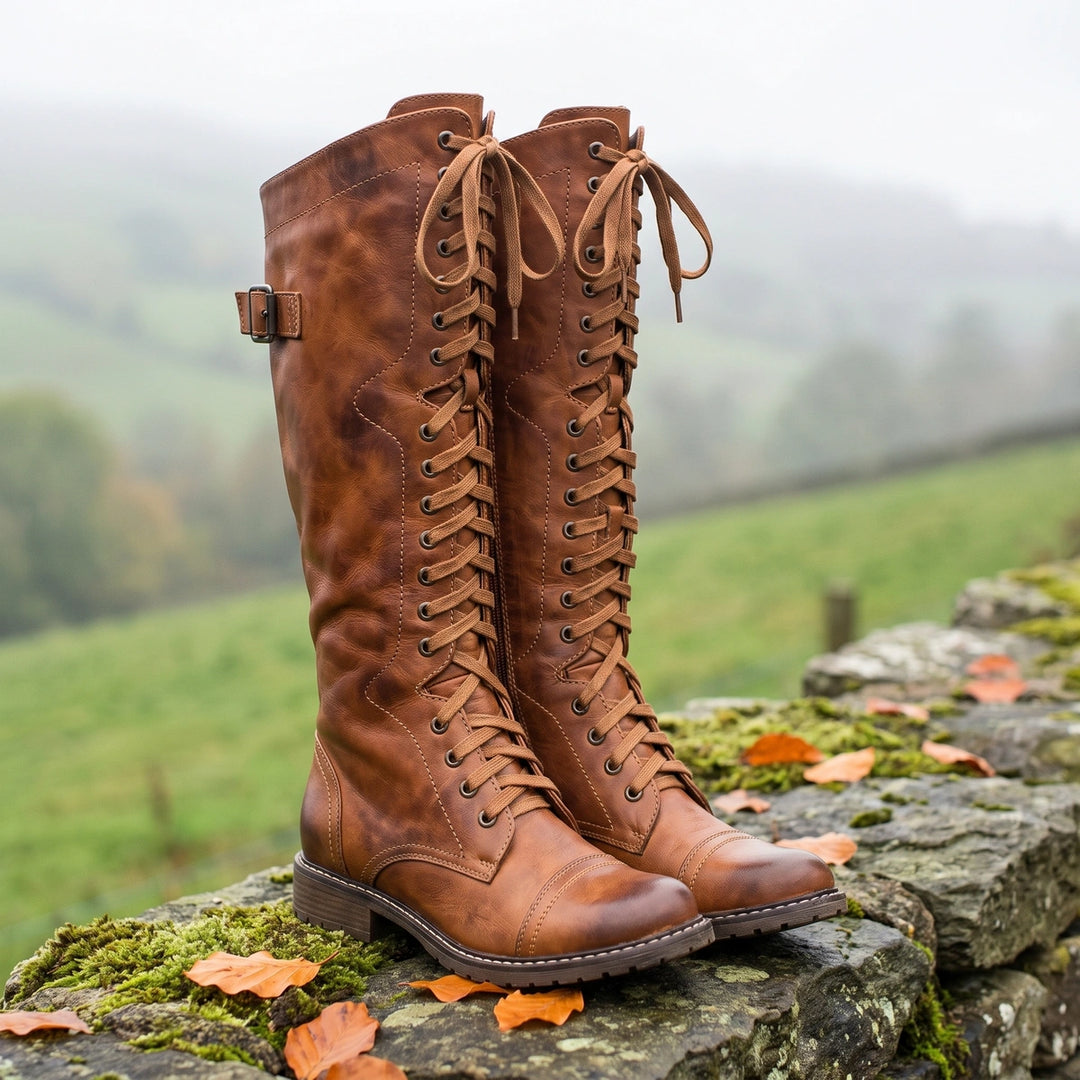 Victoria Leather Lace Up Riding Boots - Brown