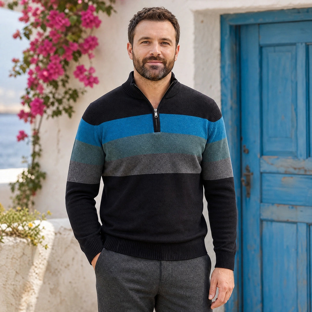 Viggo Cotton Colorblock Quarter Zip Sweater - Black