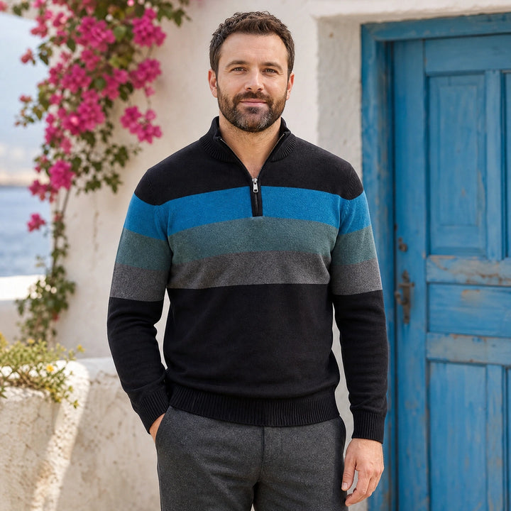 Viggo Cotton Colorblock Quarter Zip Sweater - Black