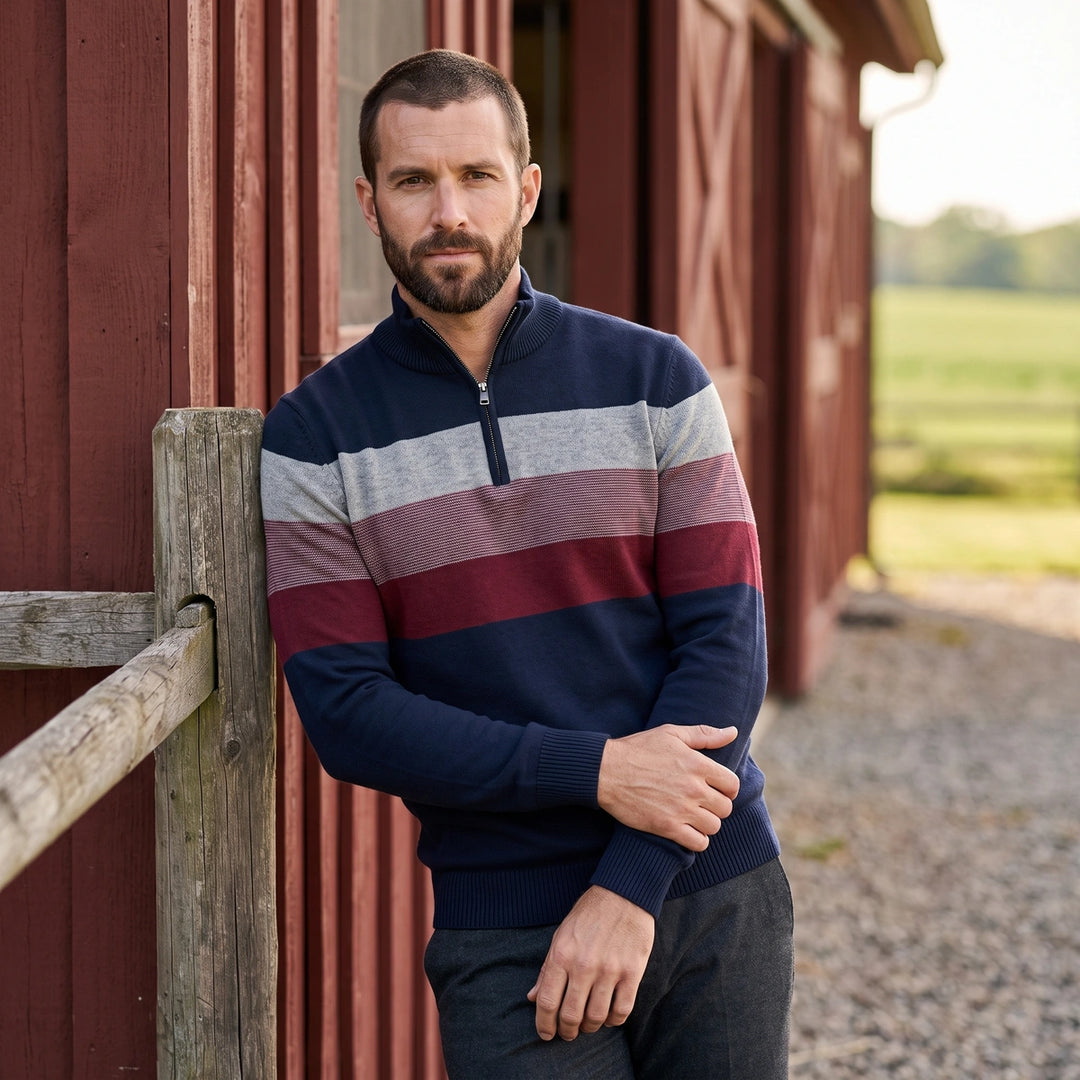 Viggo Cotton Colorblock Quarter Zip Sweater - Blue