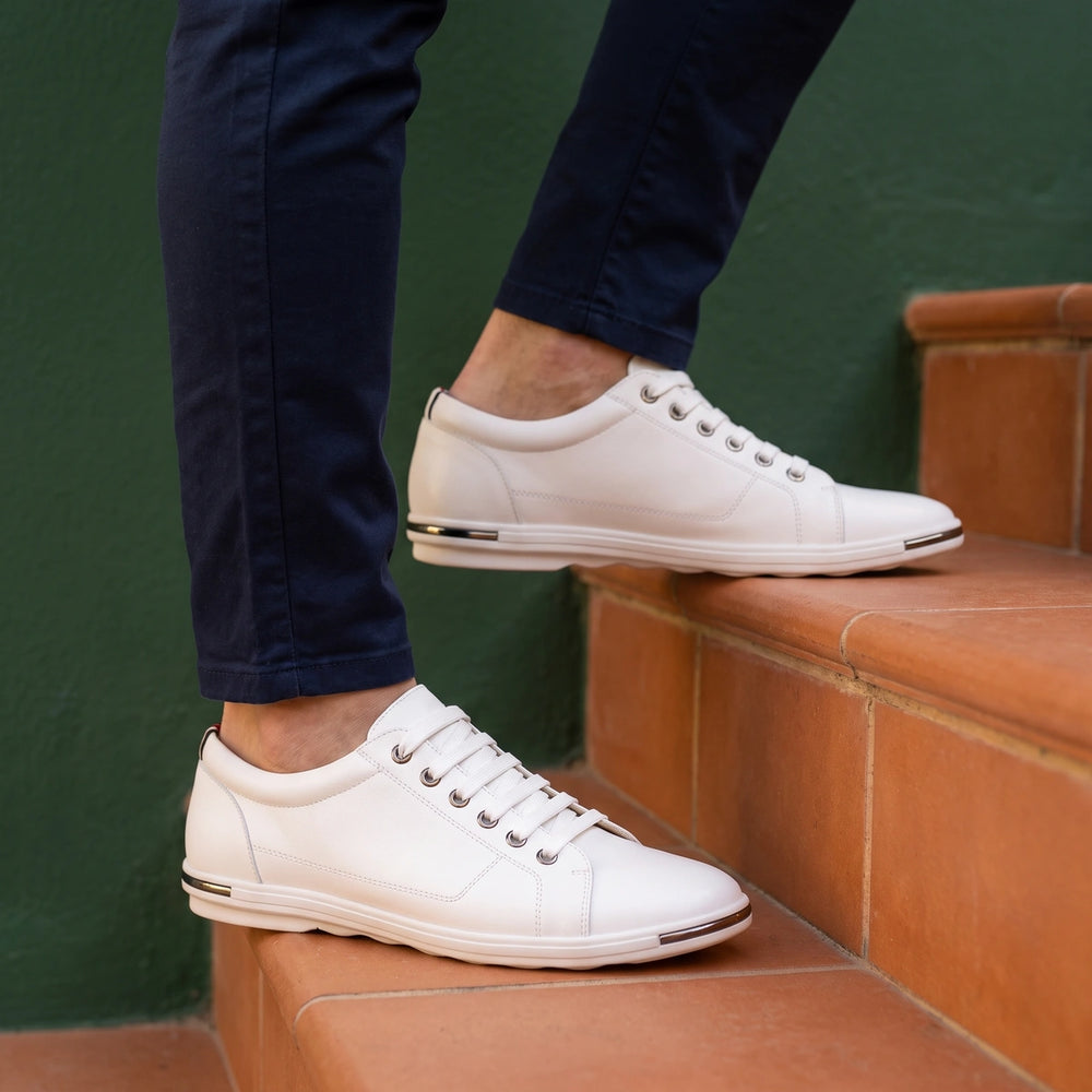 Vincenzo Genuine Leather Low Top Sneakers - White