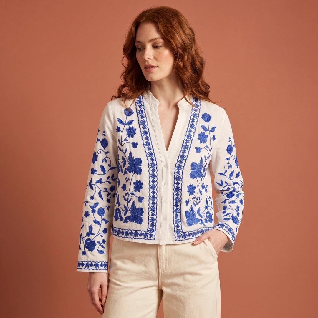 Viola Floral Embroidered Cardigan - White