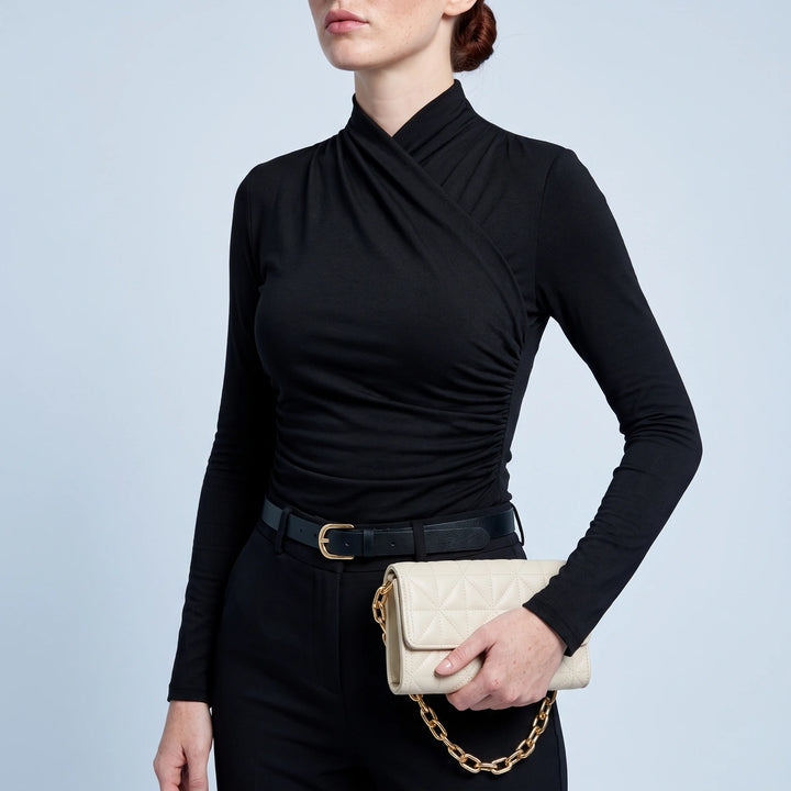 Violet Wrap Turtleneck Top - Black