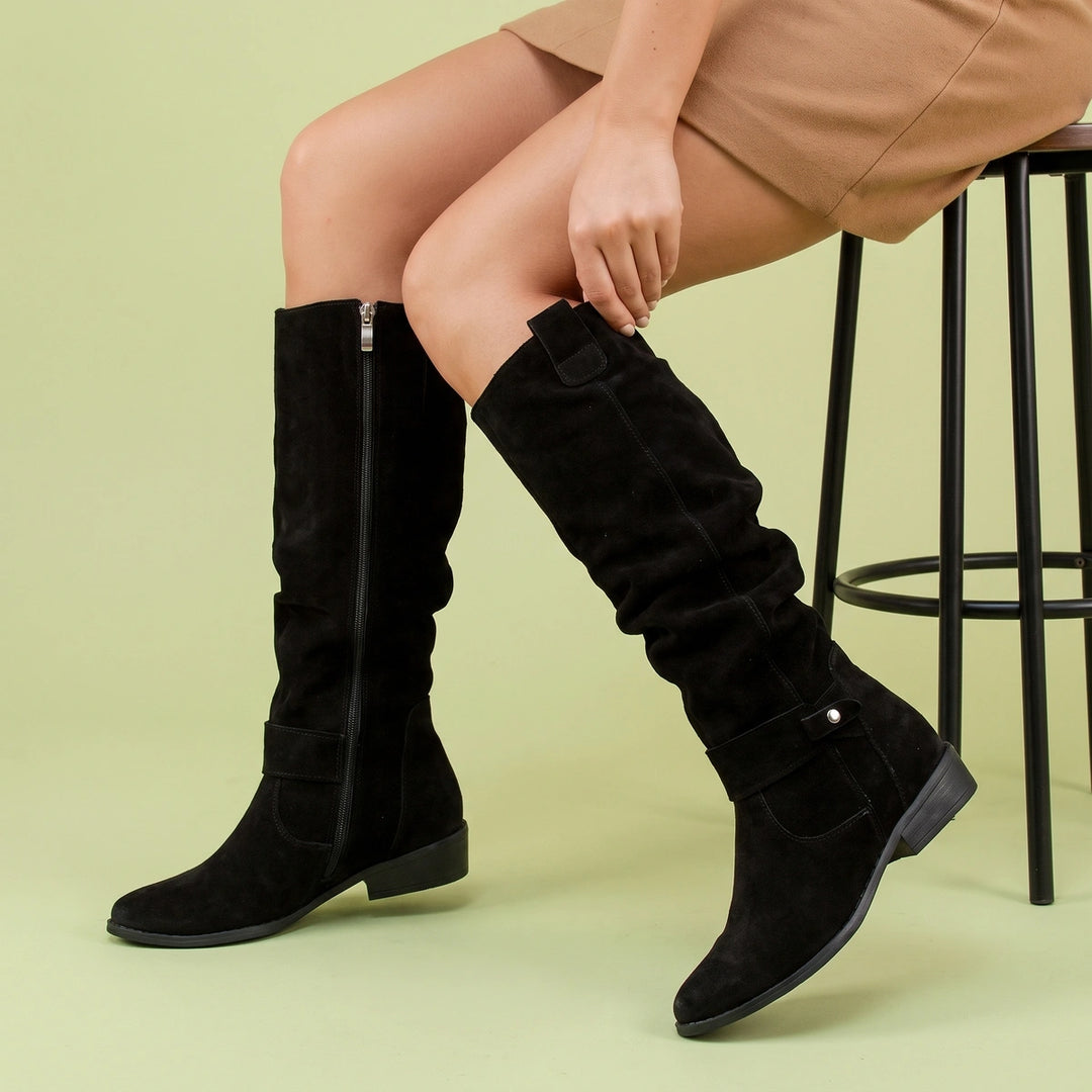 Vivian Suede Slouch Riding Boots - Black
