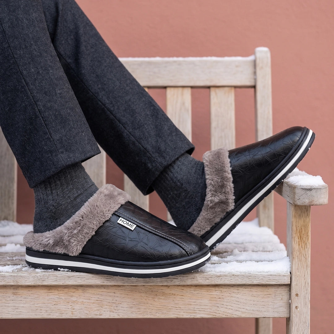 Wade Vegan Leather Fleece Lined Slippers - Black