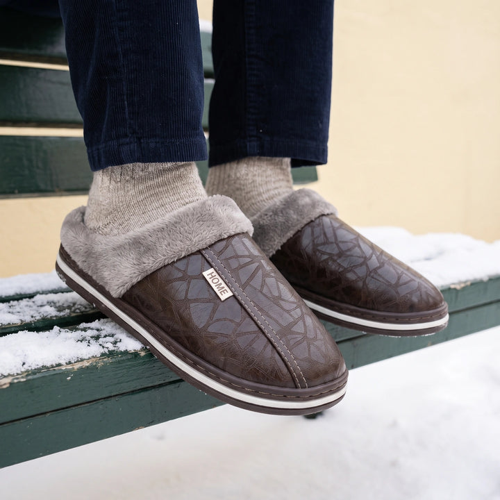 Wade Vegan Leather Fleece Lined Slippers - Brown