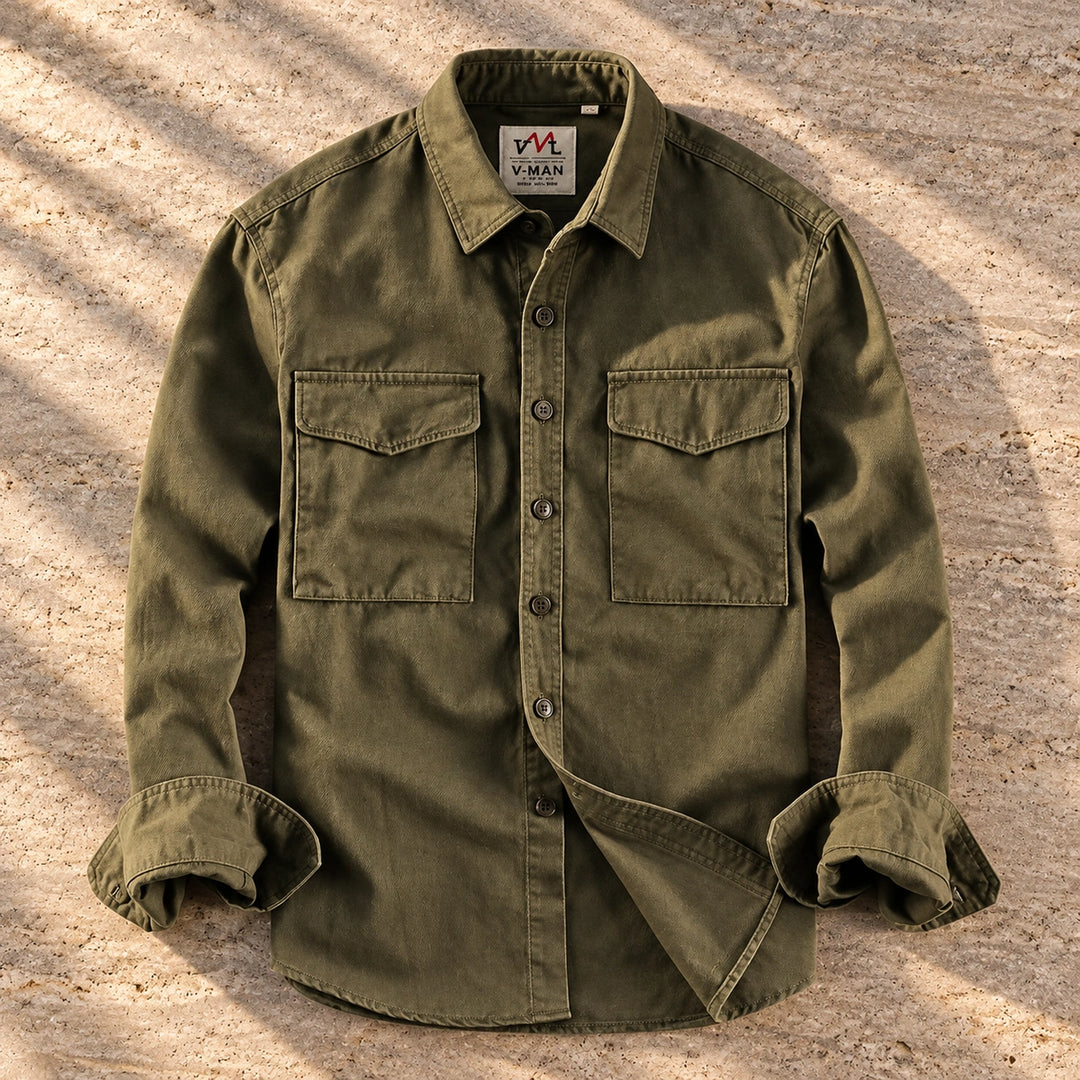 Walker Washed Cotton Utility Shirt - Army Green