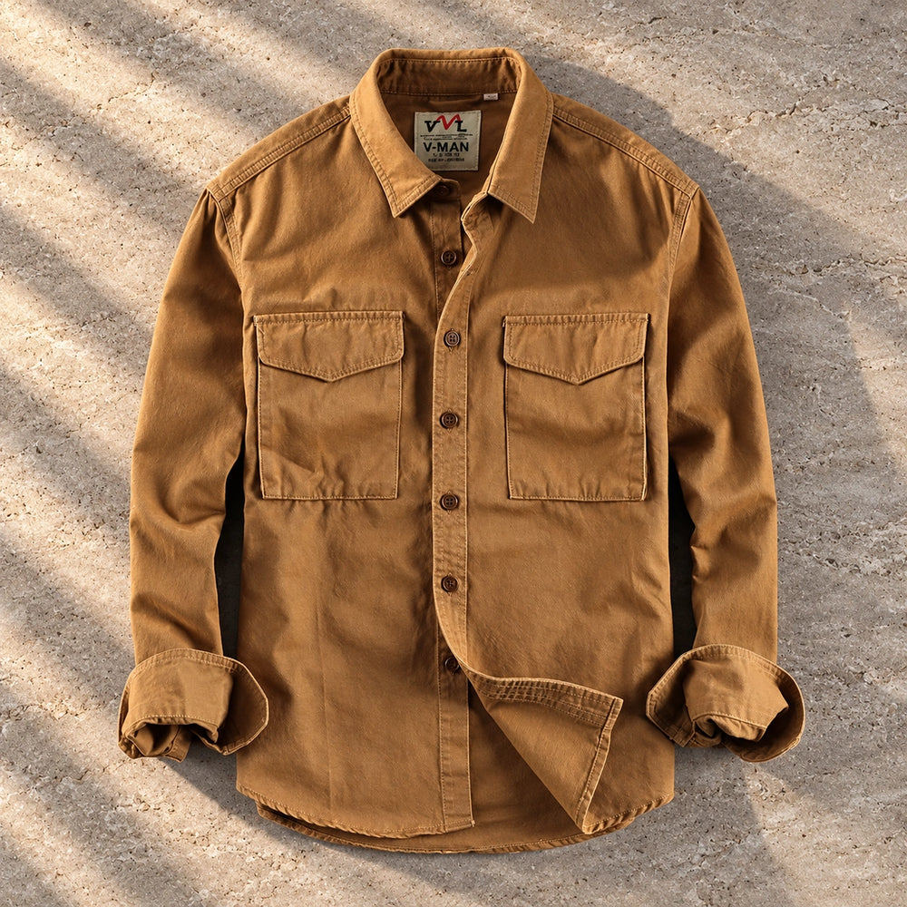 Walker Washed Cotton Utility Shirt - Khaki