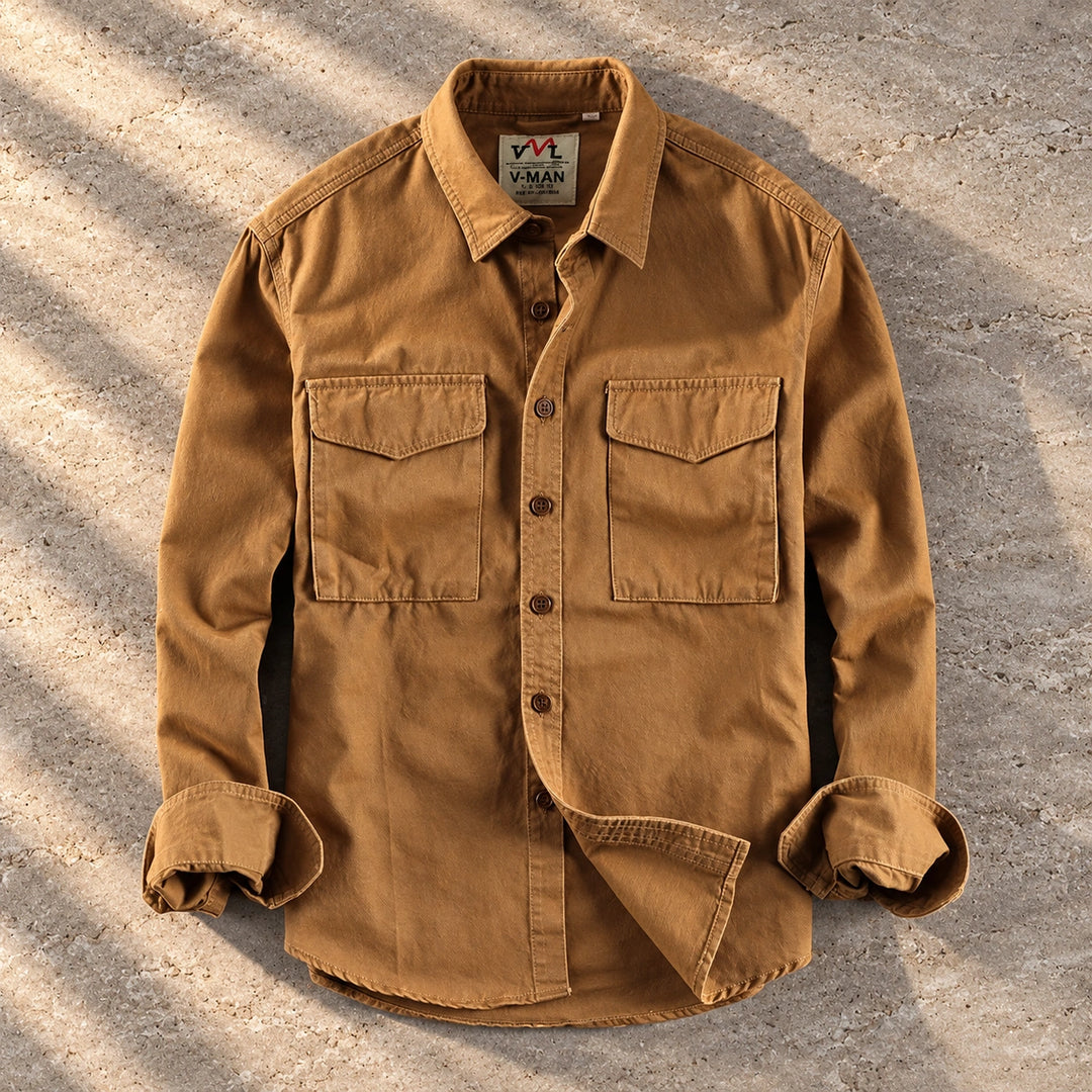 Walker Washed Cotton Utility Shirt - Khaki
