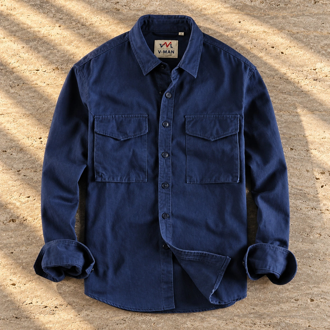 Walker Washed Cotton Utility Shirt - Navy Blue