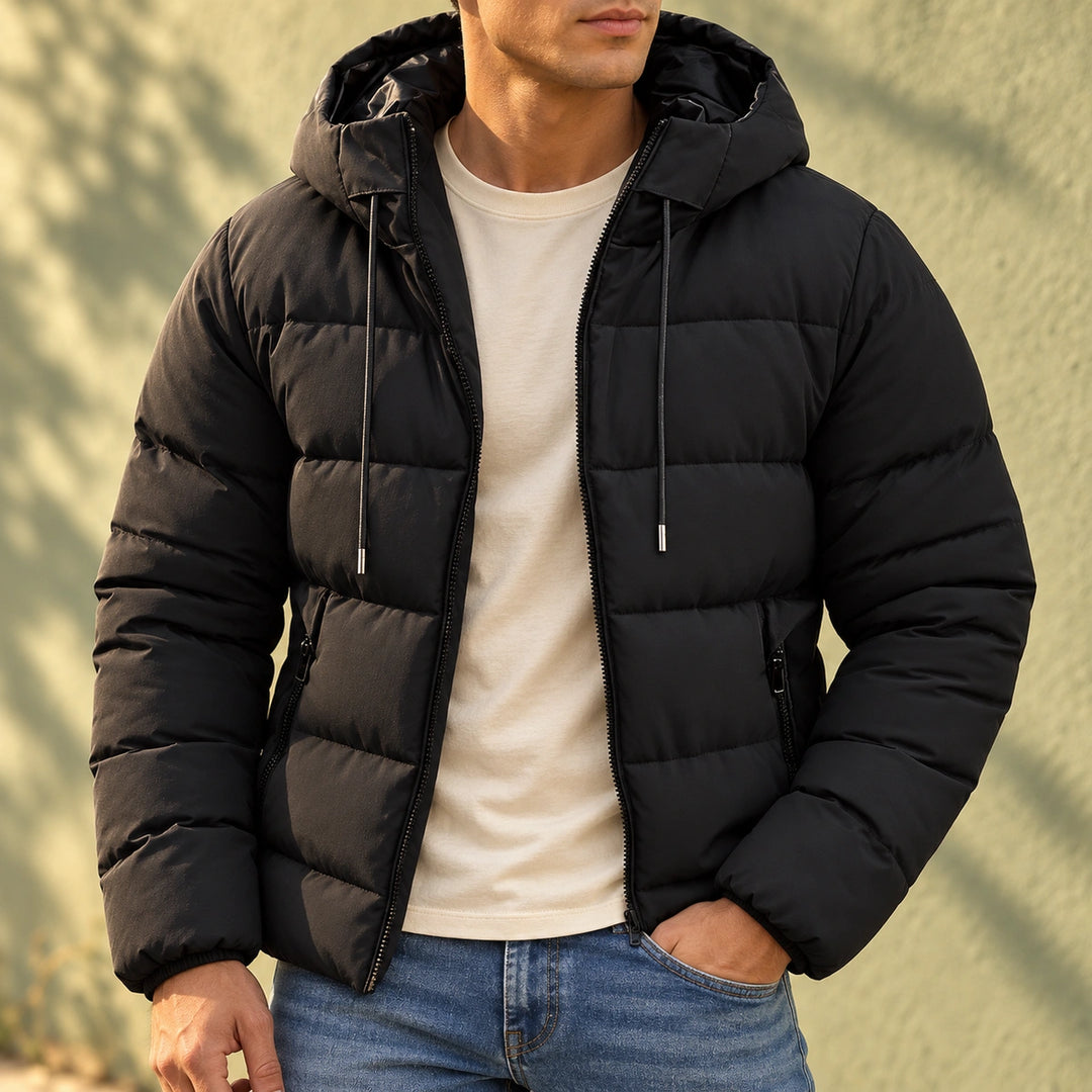 Warren Quilted Hooded Puffer Jacket - Black