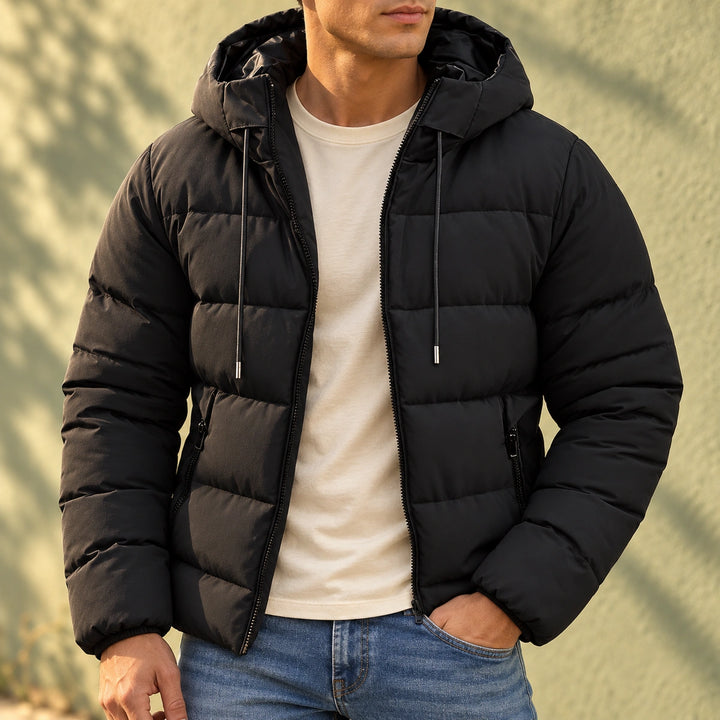 Warren Quilted Hooded Puffer Jacket - Black