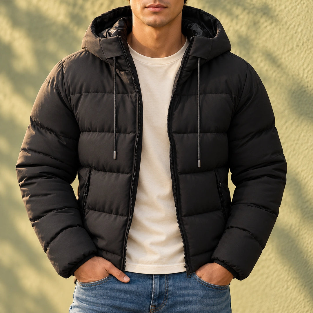 Warren Quilted Hooded Puffer Jacket - Black