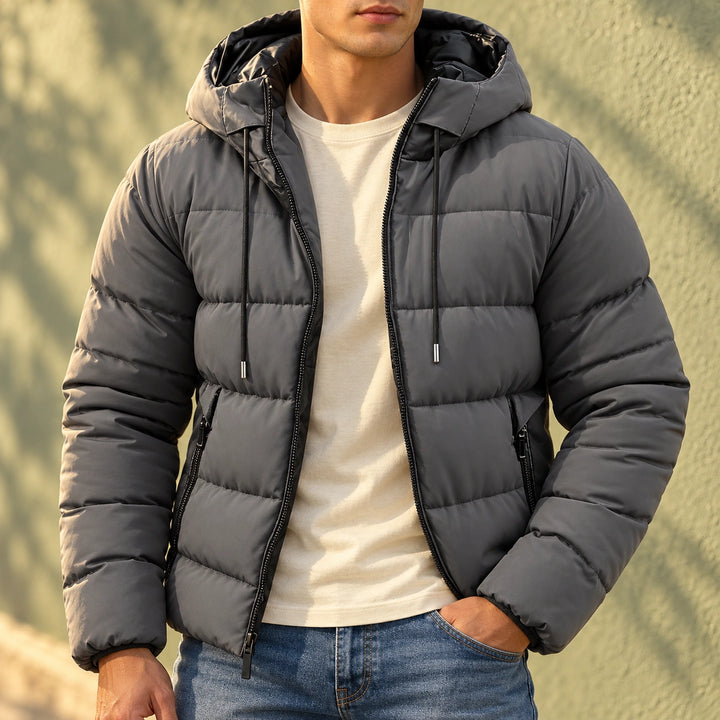 Warren Quilted Hooded Puffer Jacket - Gray
