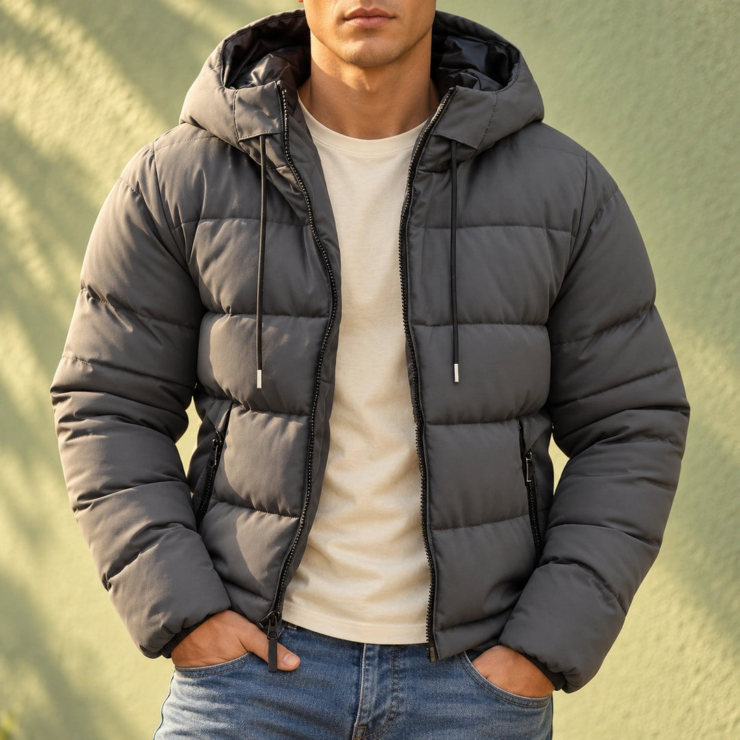 Warren Quilted Hooded Puffer Jacket - Gray