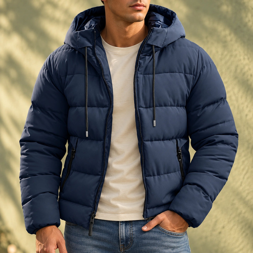 Warren Quilted Hooded Puffer Jacket - Navy Blue