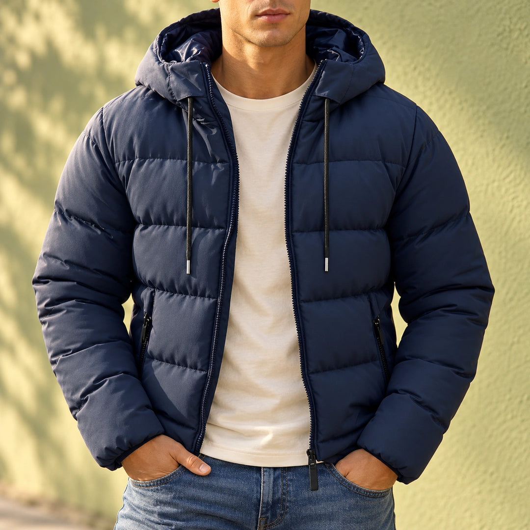 Warren Quilted Hooded Puffer Jacket - Navy Blue