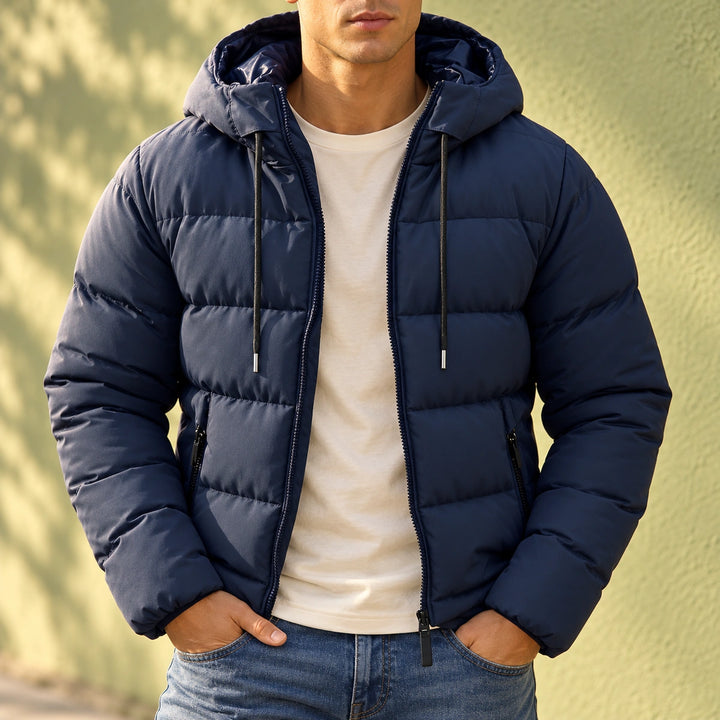 Warren Quilted Hooded Puffer Jacket - Navy Blue