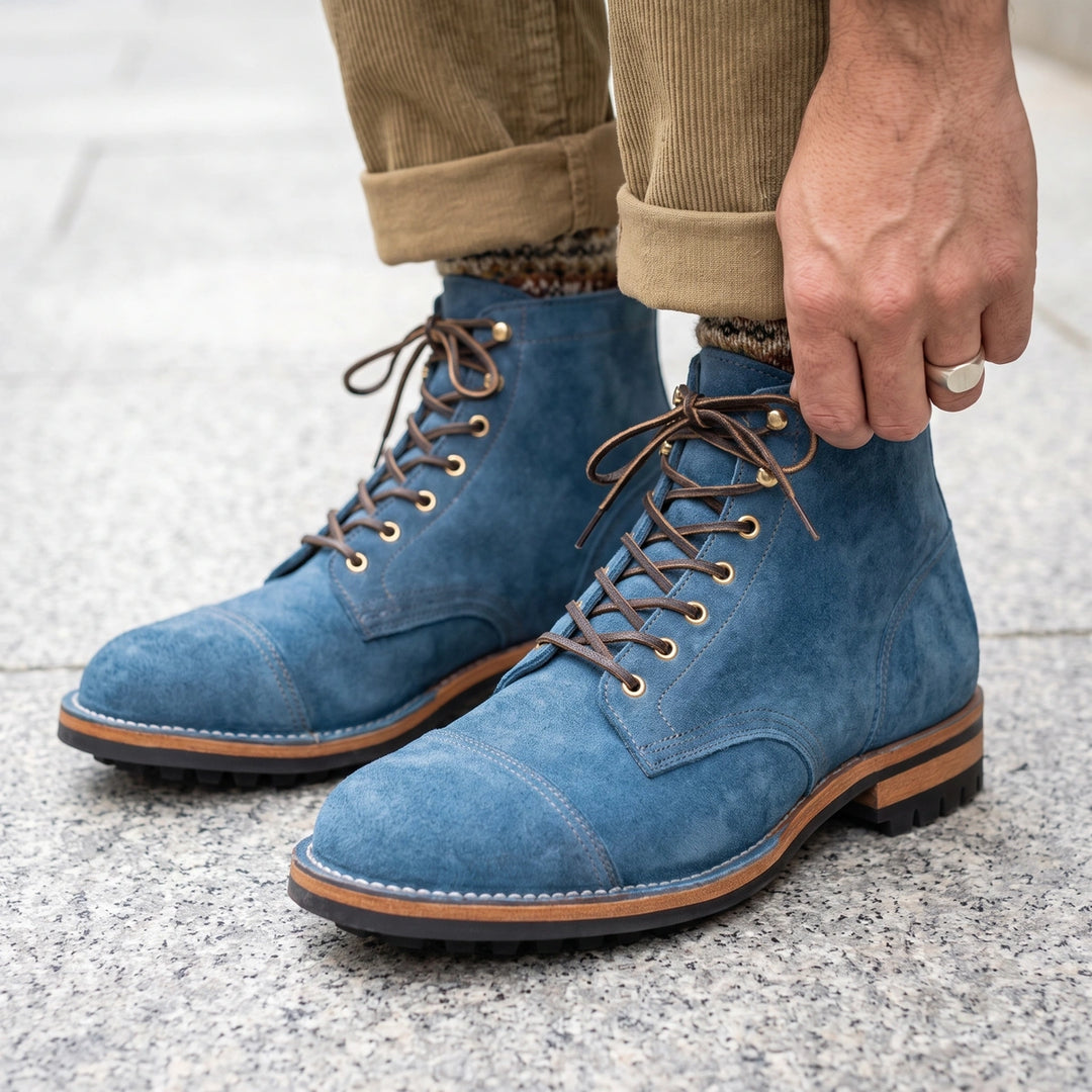 Warrick Moc Toe Lace Up Boots - Blue
