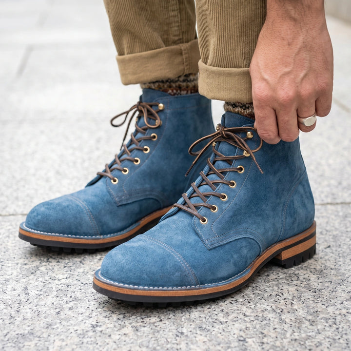 Warrick Moc Toe Lace Up Boots - Blue