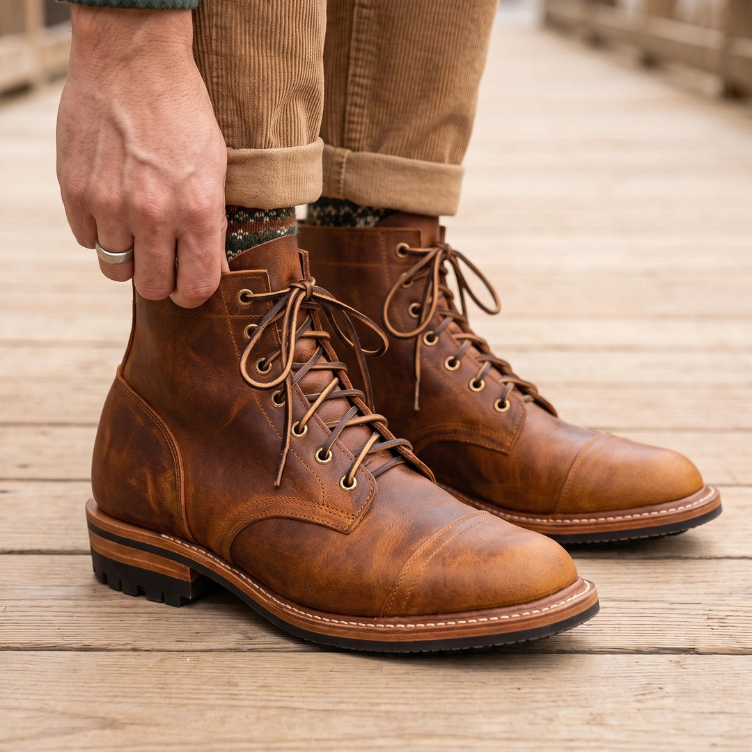 Warrick Moc Toe Lace Up Boots - Brown